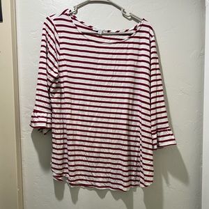 Green envelope stripe burgundy and white top 1x